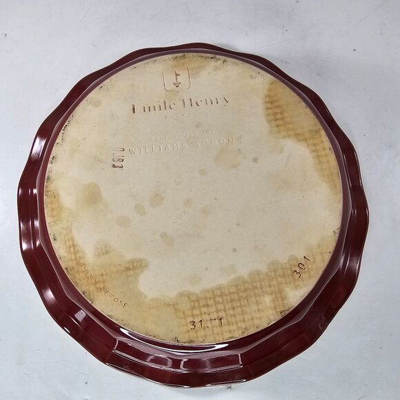 Emile Henry France Williams Sonoma Pie Dish #301 Burgundy Red 10" - Picture 8 of 9
